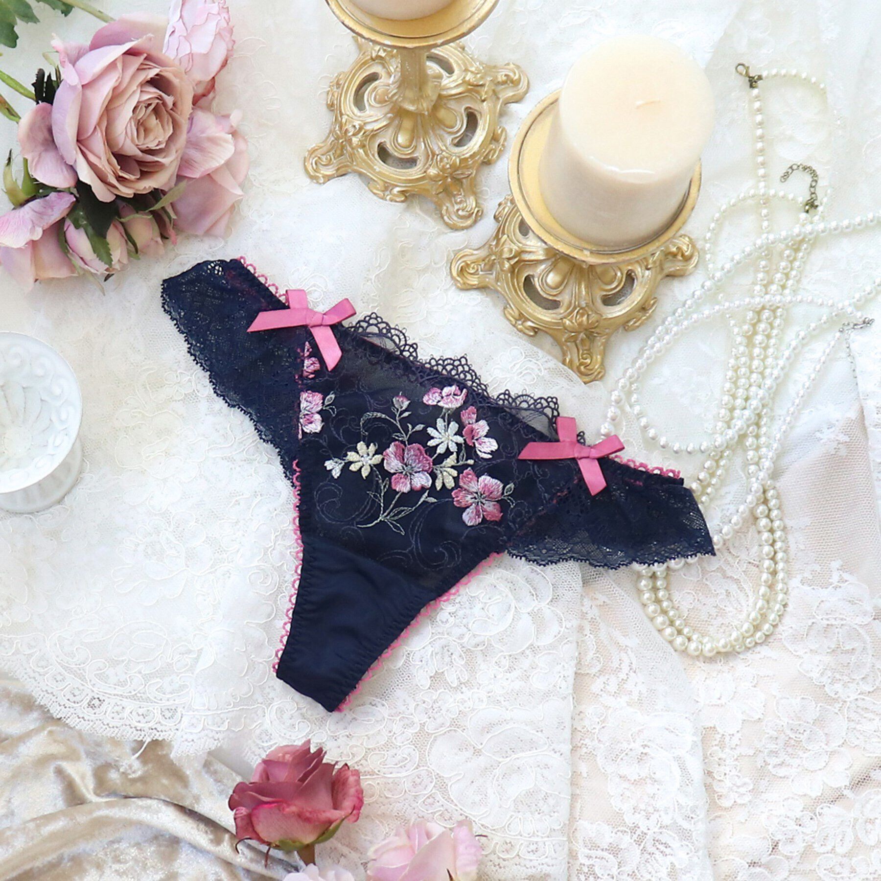 Risa Magli「アン・マリー Tバックショーツ」|インナー|ネイビー(094)