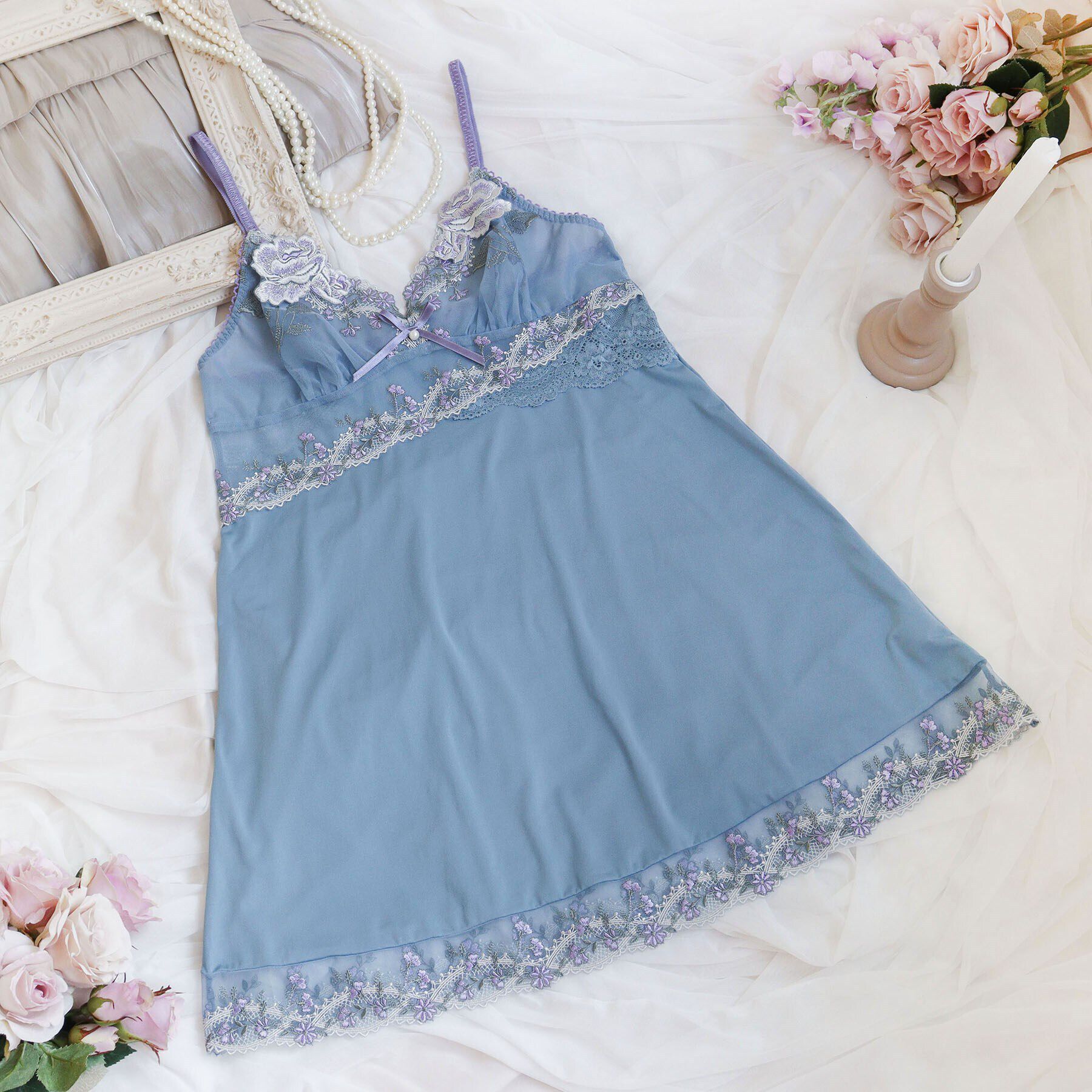 Risa Magli「フロリーナ スリップ」|キャミソール|ブルー(092)