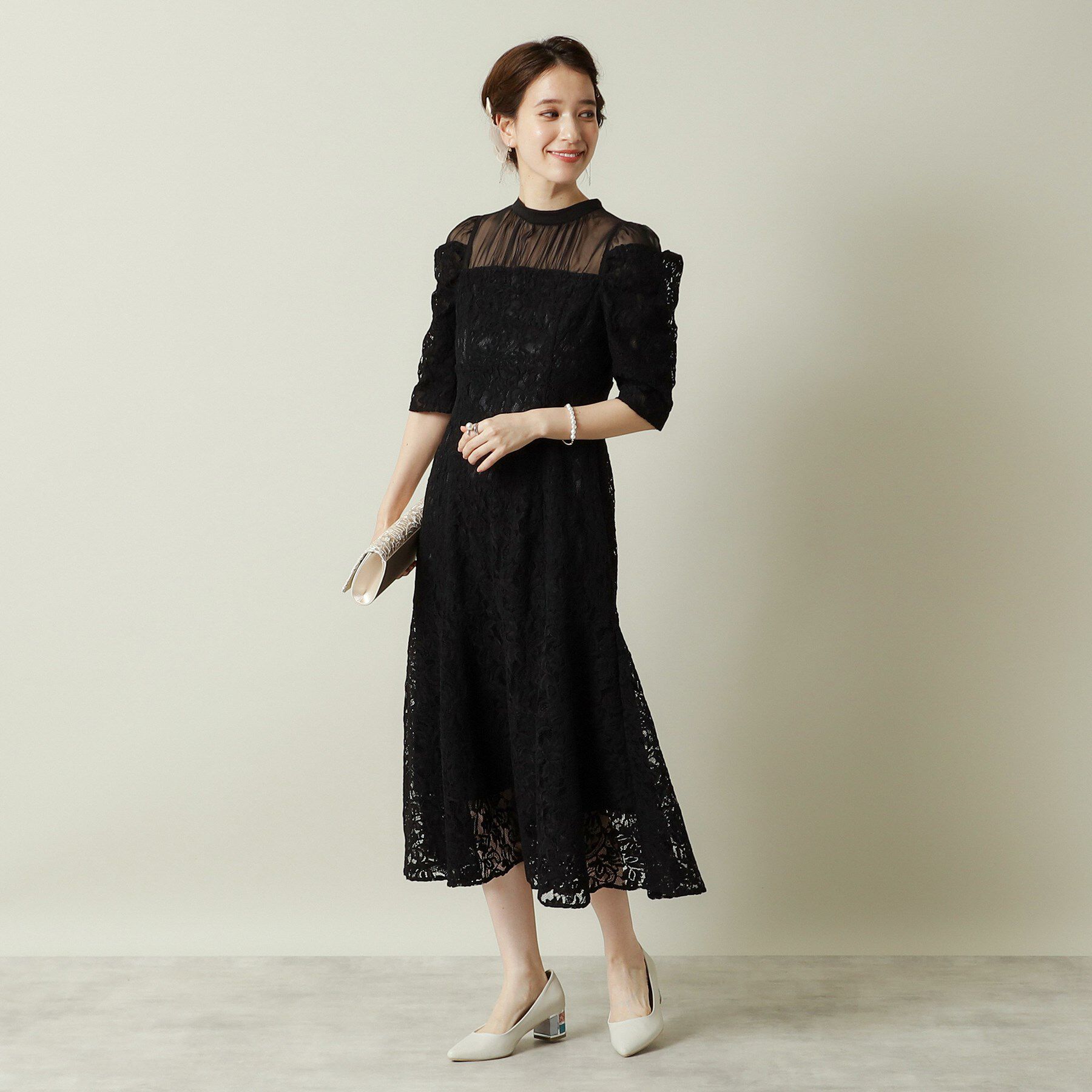 ITS&rsquo;DEMO「【結婚式・パーティに】レース&times;ラメシアーワンピース＜ドレスコレクション＞」|ワンピース|