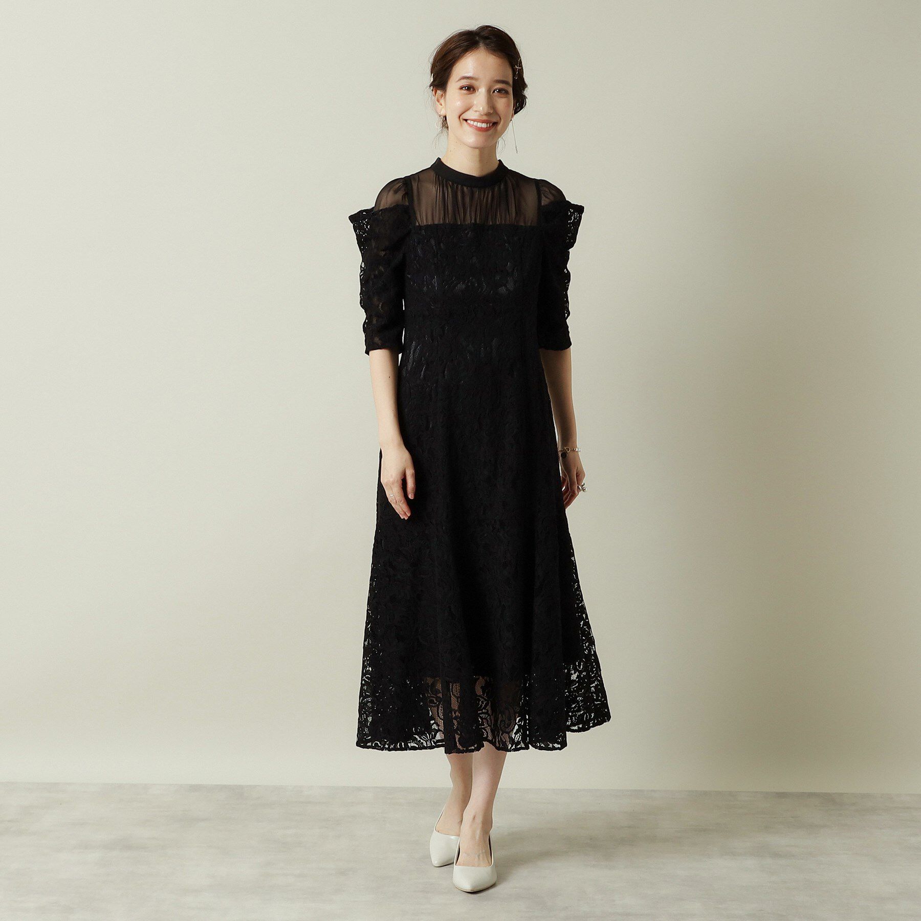 ITS&rsquo;DEMO「【結婚式・パーティに】レース&times;ラメシアーワンピース＜ドレスコレクション＞」|ワンピース|