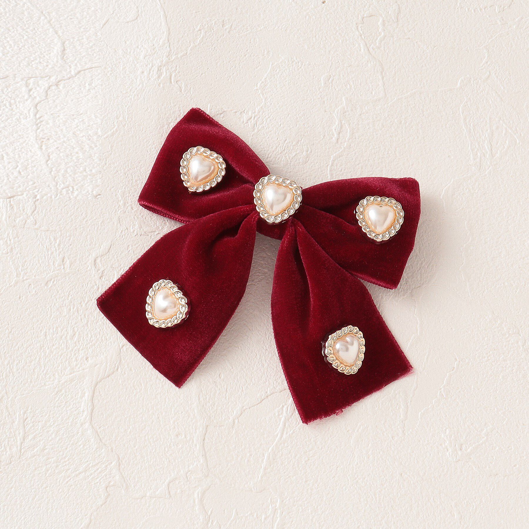 Grandedge「ハート付きベロアリボンクリップ」|その他|ﾚｯﾄﾞ(062)