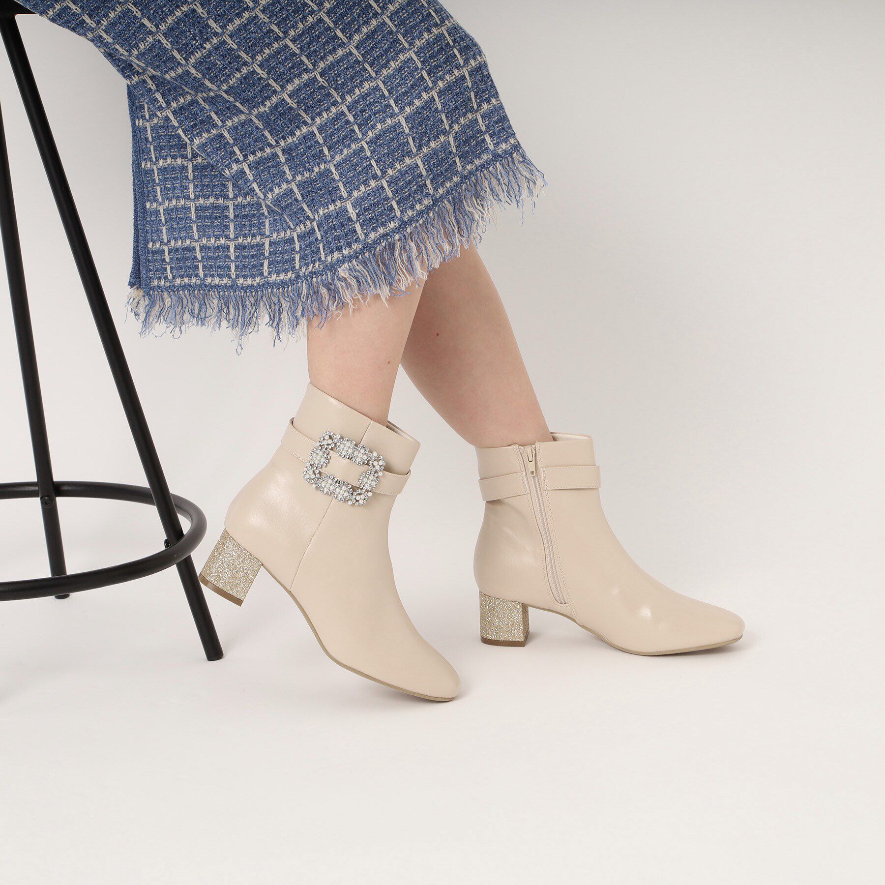 ESPERANZA「ラメヒールビジューショートブーツ」|ショートブーツ|