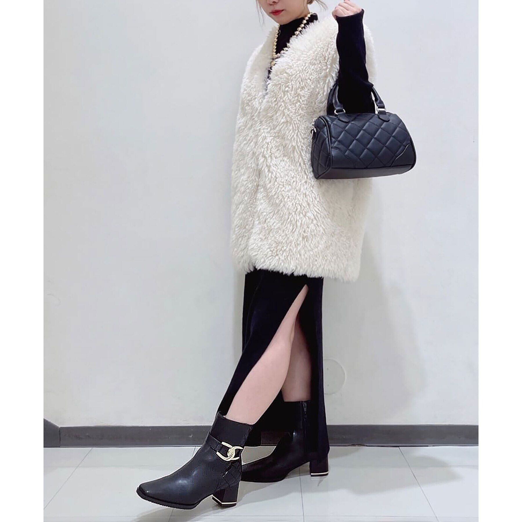 ESPERANZA「キルティングベルトミドルヒールショートブーツ」|ショートブーツ|