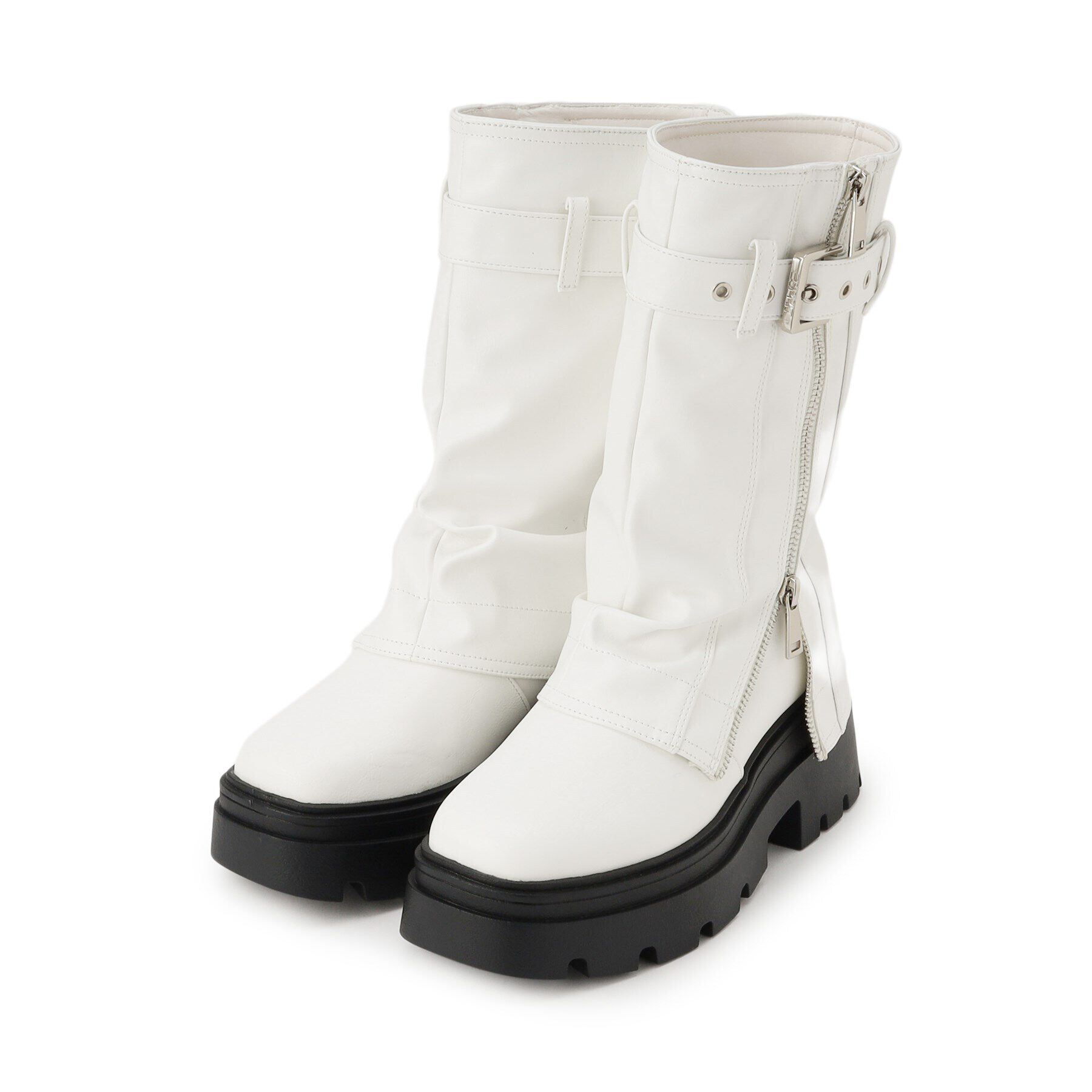 csT&P「きゃしゃ見えベルト付きカバーブーツ」|ショートブーツ|ﾎﾜｲﾄ(001)