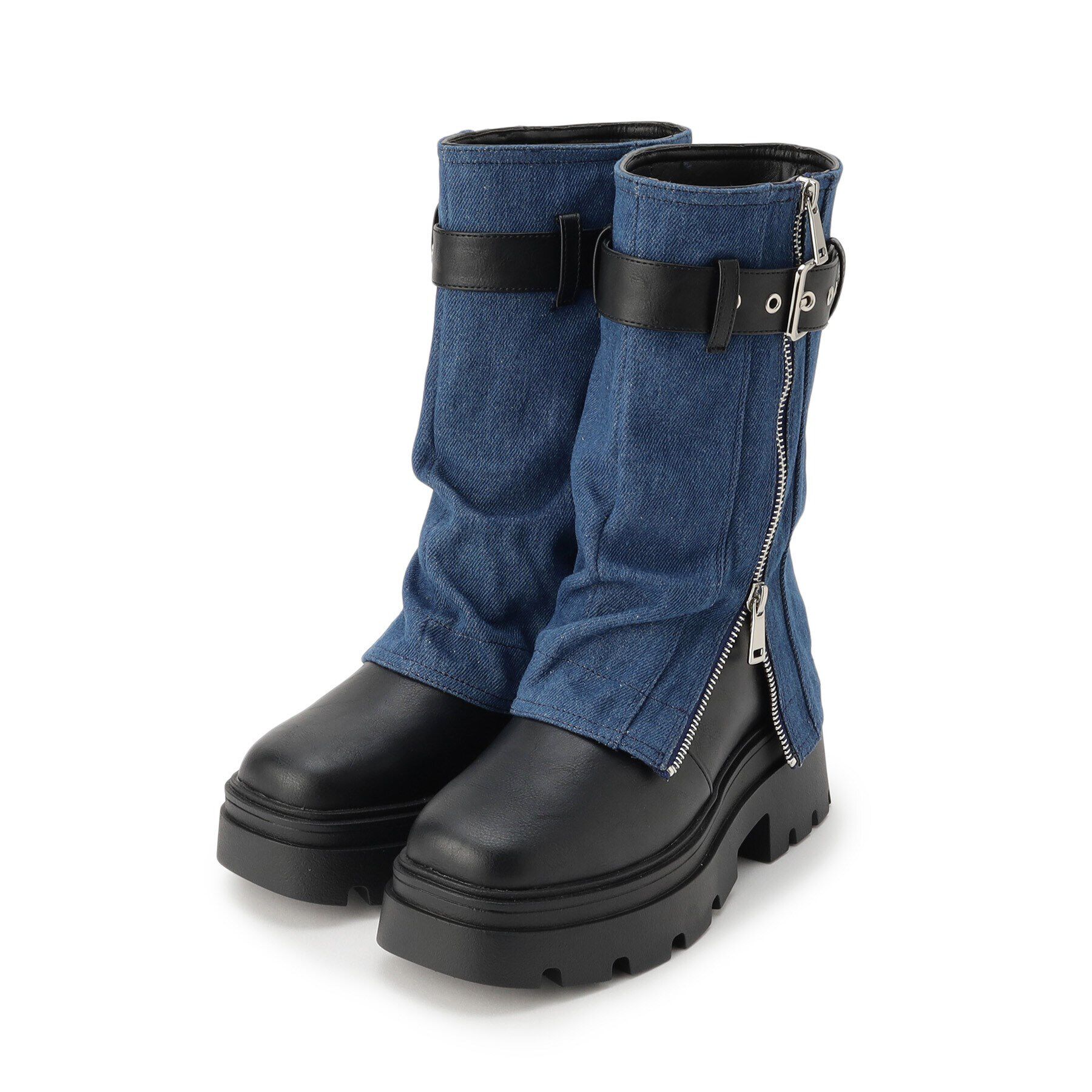 csT&P「きゃしゃ見えベルト付きカバーブーツ」|ショートブーツ|ﾌﾞﾙｰ(993)