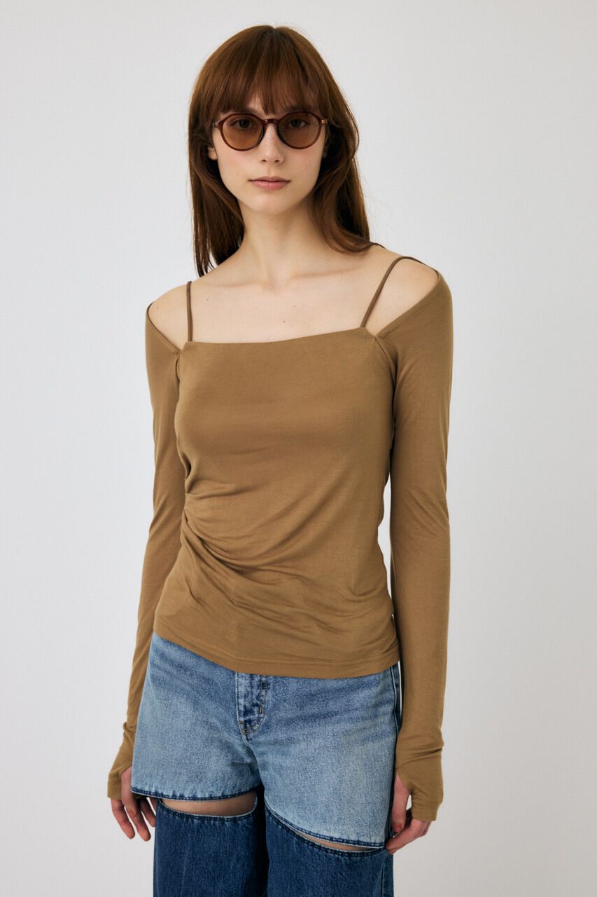 MOUSSY「SQUARE NECK GATHER トップス」|Tシャツ・カットソー|BRN