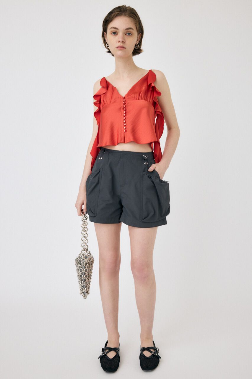 MOUSSY「FRILL STRAP SATIN キャミ」|キャミソール|RED
