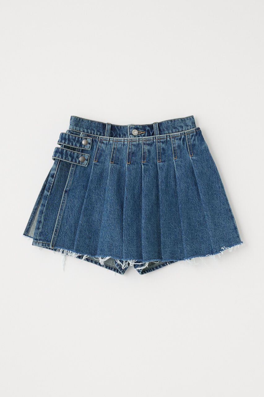 MOUSSY「PLEATS LAYERED ショーツ」|デニム|BLU