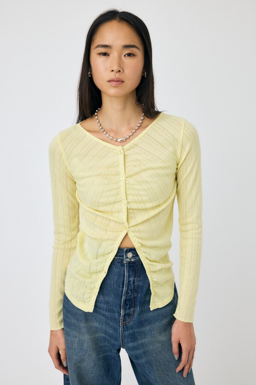 MOUSSY「POINTELLE GATHER カーディガン」|Tシャツ・カットソー|L/YEL1