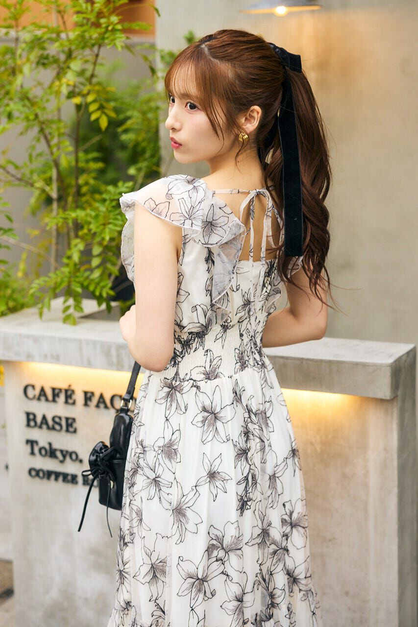 rienda「エンブロイダリーチュールフレアスリーブワンピース」|ワンピース|