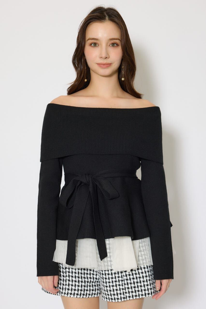 rienda「チュールレイヤードペプラムニットトップス」|ニット・セーター|