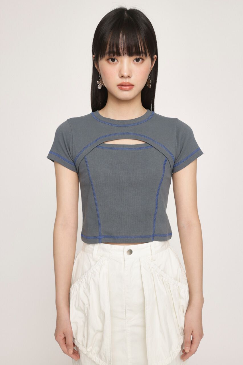 SLY「BI COLOR STITCH トップス」|Tシャツ・カットソー|D/GRY3