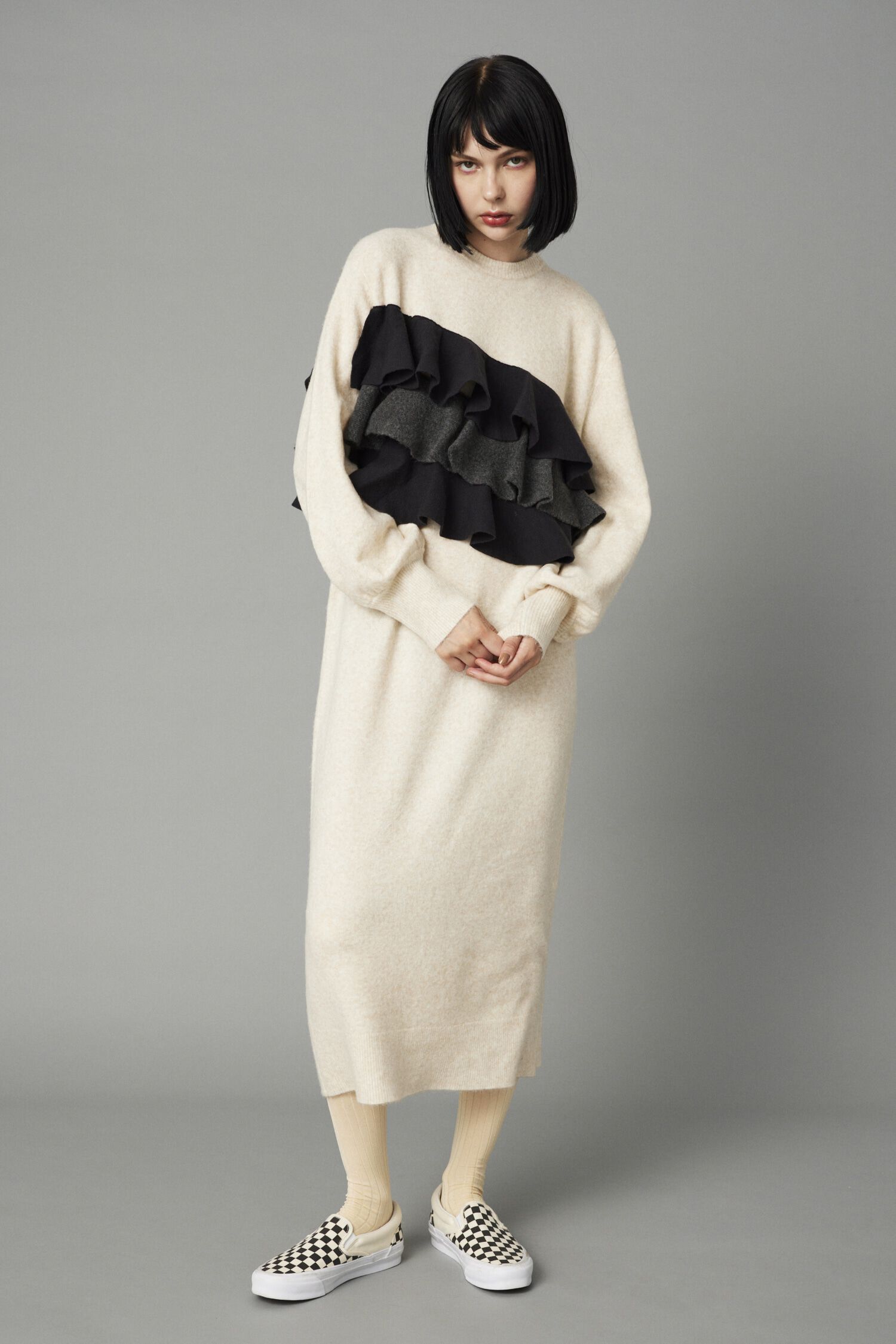 HeRIN.CYE「Frill docked knit dress」|ワンピース|O/WHT1