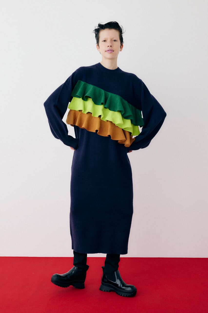 HeRIN.CYE「Frill docked knit dress」|ワンピース|NVY