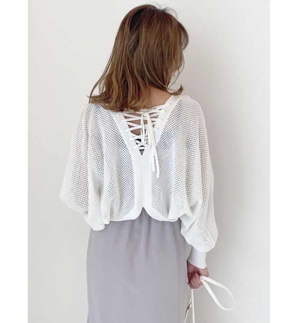 dazzlin「メッシュリボンリラックスカーディガン」|カーディガン|オフホワイト