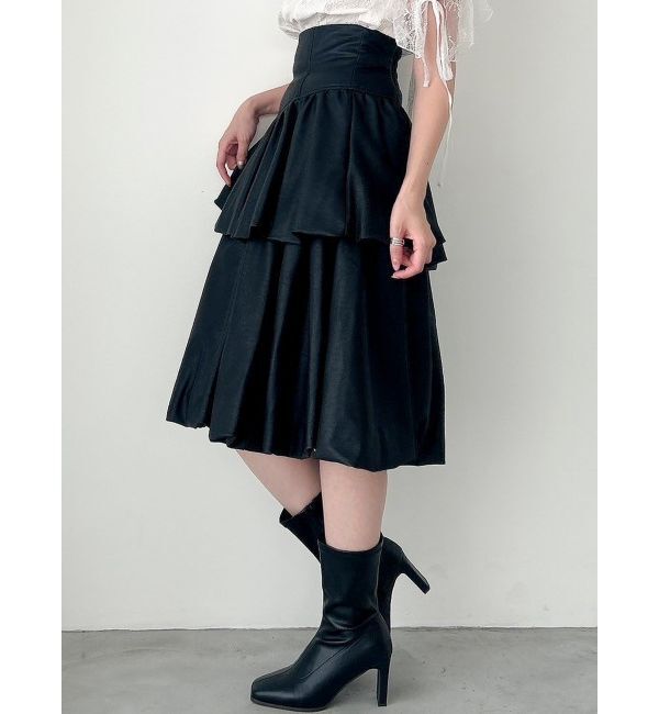 dazzlin「ティアードバルーンミディスカート」|スカート|ブラック
