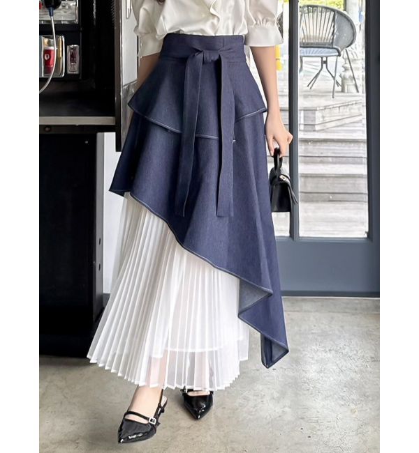 dazzlin「【再生産】アシメティアードプリーツスカート」|スカート|インディゴ