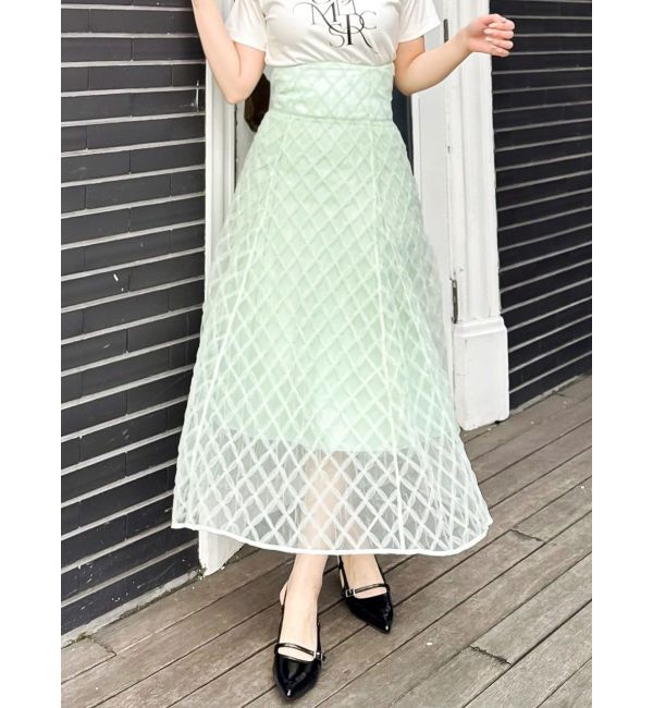 dazzlin「チェックチュールコルセットスカート」|スカート|グリーン