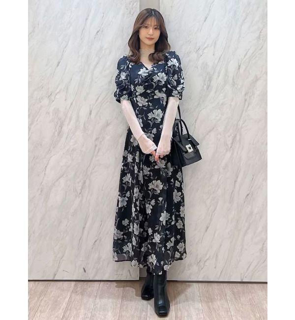 MERCURYDUO「フラワーギャザースリーブワンピース」|ワンピース|