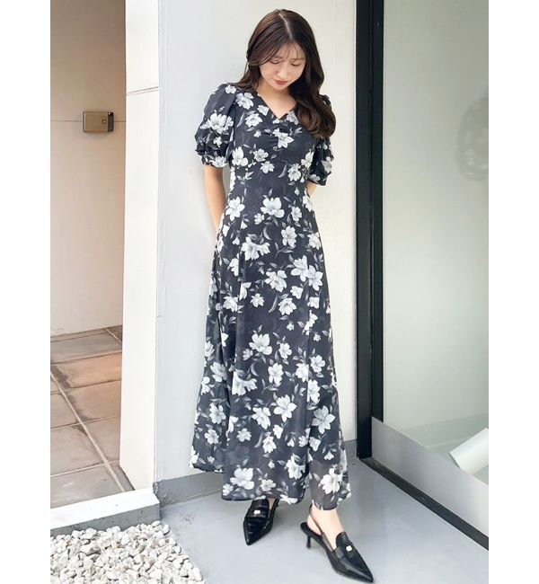 MERCURYDUO「フラワーギャザースリーブワンピース」|ワンピース|