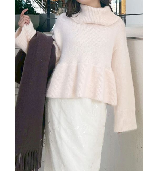 MERCURYDUO「【WEB限定カラーあり】オフタートルペプラムニット」|ニット・セーター|ベビーピンク
