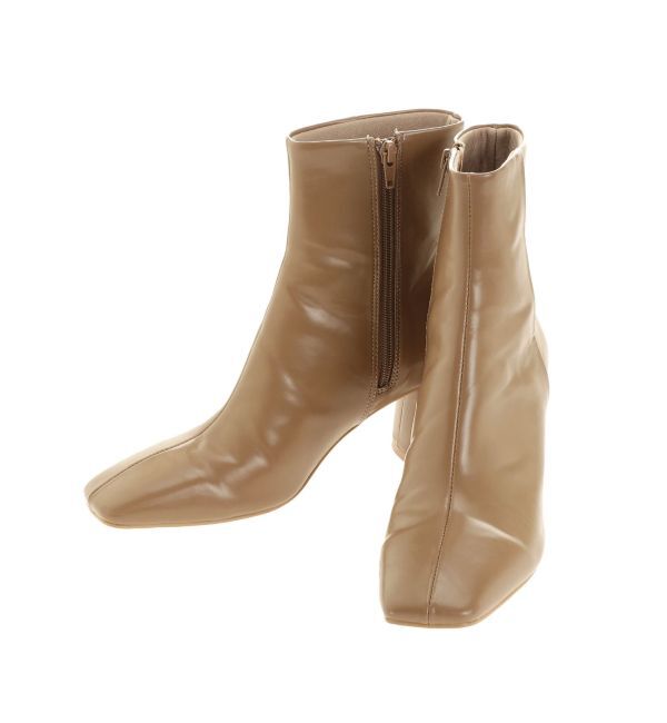 LAGUNAMOON「ミニマルカーブフォルムヒールショートブーツ」|ショートブーツ|ベージュ