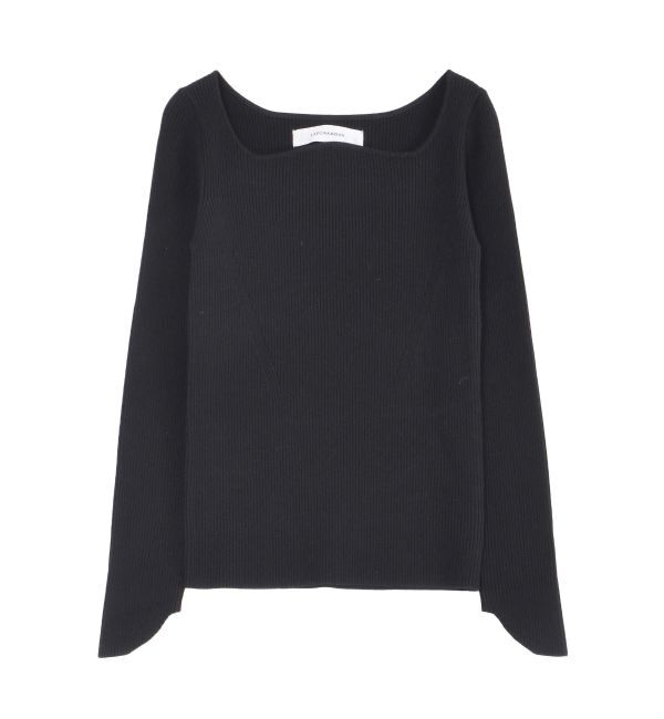 LAGUNAMOON「カーブネックデザインニットプルオーバー」|ニット・セーター|ブラック