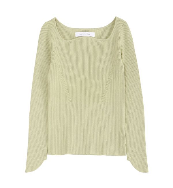 LAGUNAMOON「カーブネックデザインニットプルオーバー」|ニット・セーター|ライトグリーン