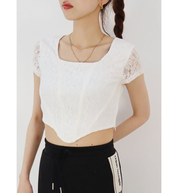 EVRIS「レースクロップドトップス」|Tシャツ・カットソー|ホワイト