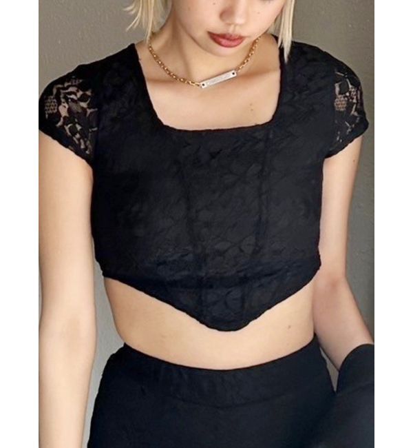EVRIS「レースクロップドトップス」|Tシャツ・カットソー|ブラック