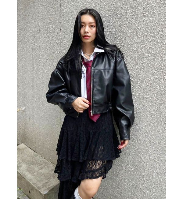 EVRIS「レザーライクコンパクトブルゾン【セットアップ着用可能】」|ブルゾン・スタジャン|