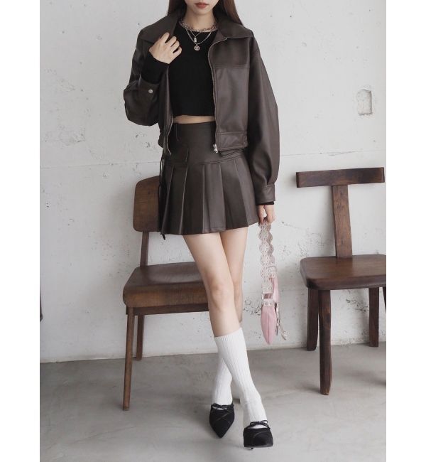 EVRIS「レザーライクコンパクトブルゾン【セットアップ着用可能】」|ブルゾン・スタジャン|