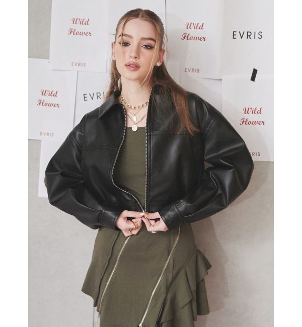 EVRIS「レザーライクコンパクトブルゾン【セットアップ着用可能】」|ブルゾン・スタジャン|