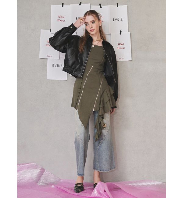 EVRIS「レザーライクコンパクトブルゾン【セットアップ着用可能】」|ブルゾン・スタジャン|