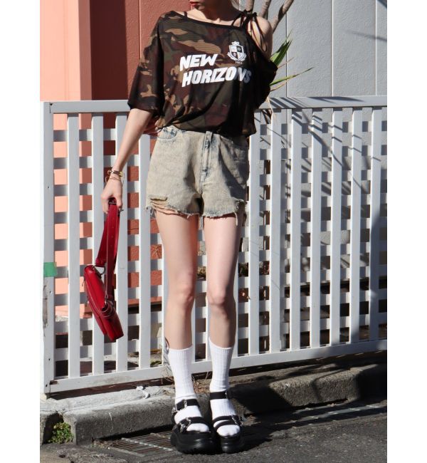 EVRIS「ダメージデニムショートパンツ」|デニム|