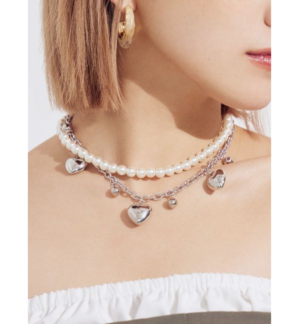 EVRIS「SHELL HEART 2連ネックレス」|ネックレス|シルバー