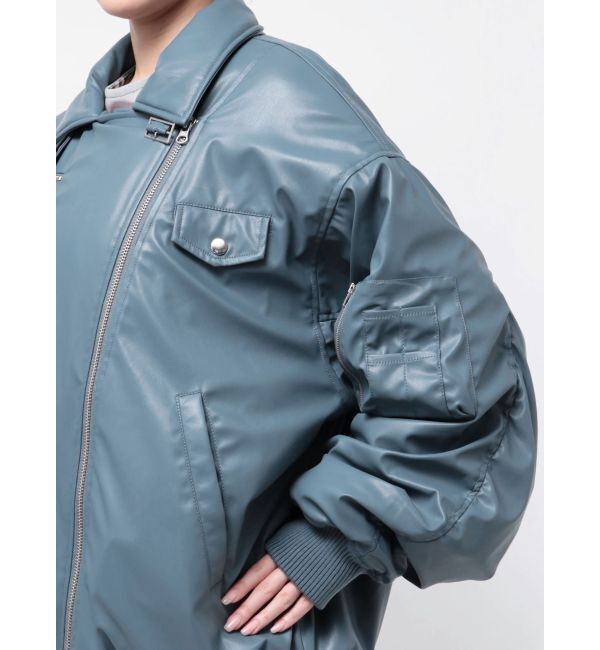 jouetie「フェイクレザーライダースMA-1ジャケット」|ブルゾン・スタジャン|