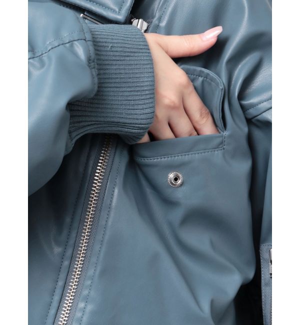 jouetie「フェイクレザーライダースMA-1ジャケット」|ブルゾン・スタジャン|