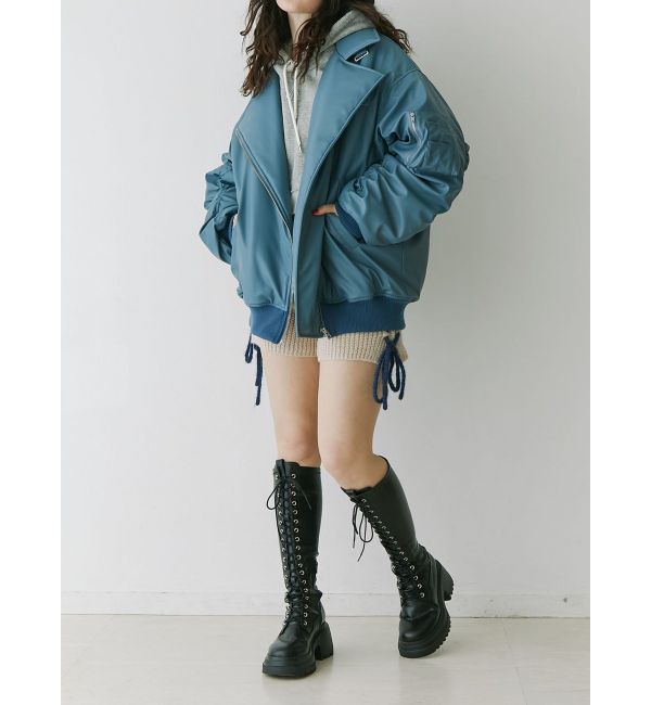 jouetie「フェイクレザーライダースMA-1ジャケット」|ブルゾン・スタジャン|