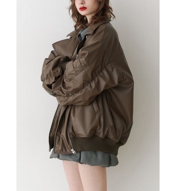 jouetie「フェイクレザーライダースMA-1ジャケット」|ブルゾン・スタジャン|