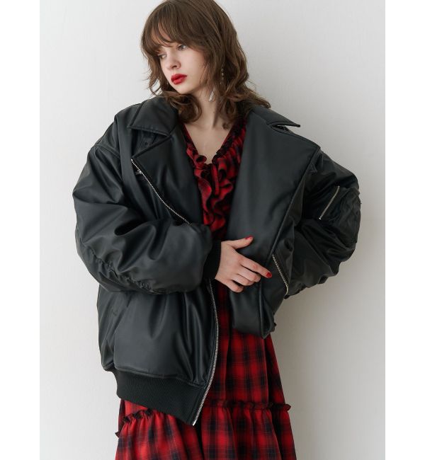 jouetie「フェイクレザーライダースMA-1ジャケット」|ブルゾン・スタジャン|