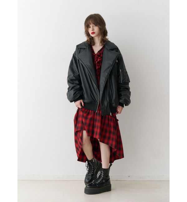 jouetie「フェイクレザーライダースMA-1ジャケット」|ブルゾン・スタジャン|