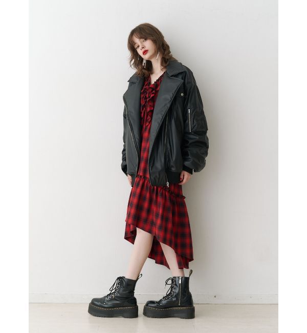 jouetie「フェイクレザーライダースMA-1ジャケット」|ブルゾン・スタジャン|