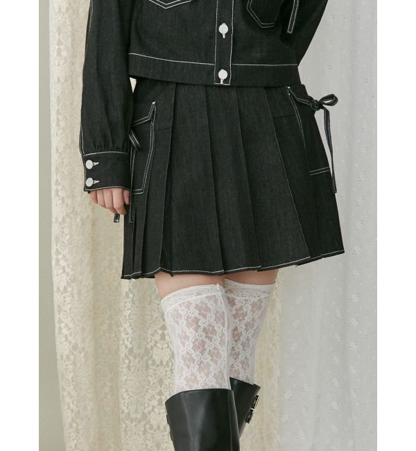 merry jenny「リボンポケットデニムプリーツスカート【セットアップ着用可能】」|スカート|ブラック