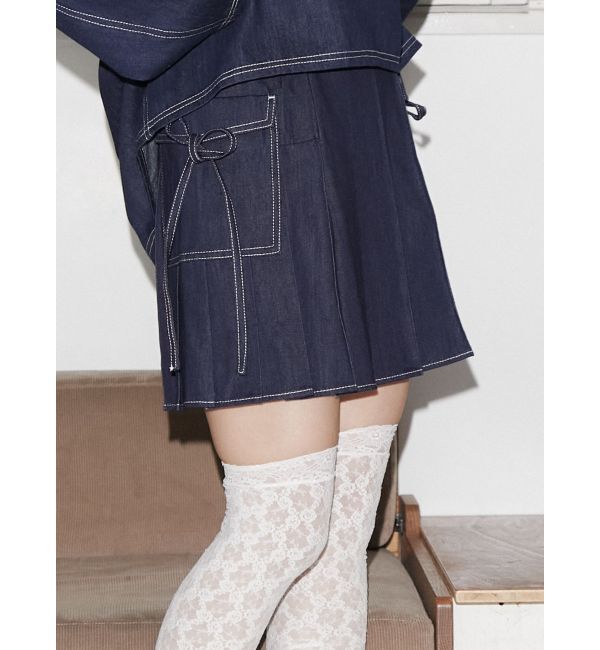 merry jenny「リボンポケットデニムプリーツスカート【セットアップ着用可能】」|スカート|