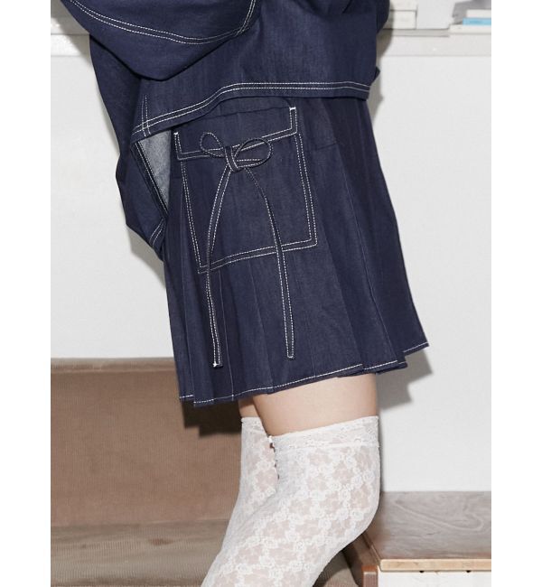 merry jenny「リボンポケットデニムプリーツスカート【セットアップ着用可能】」|スカート|