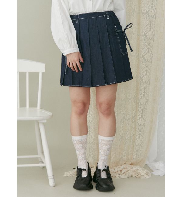 merry jenny「リボンポケットデニムプリーツスカート【セットアップ着用可能】」|スカート|