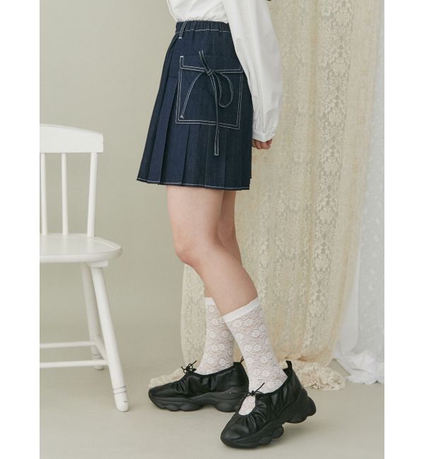 merry jenny「リボンポケットデニムプリーツスカート【セットアップ着用可能】」|スカート|