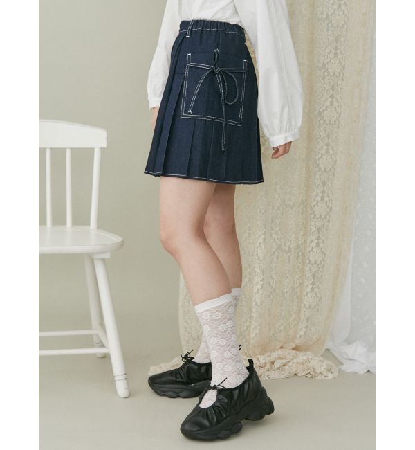 merry jenny「リボンポケットデニムプリーツスカート【セットアップ着用可能】」|スカート|