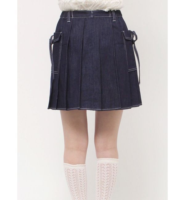 merry jenny「リボンポケットデニムプリーツスカート【セットアップ着用可能】」|スカート|
